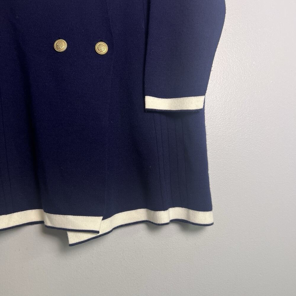 T.C.N Women's Wool Blend Button Up Blazer Sz L Navy Blue Preppy Academia Classy - Picture 3 of 9